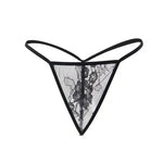 Black lace G-string thong with floral mesh design and thin straps, sexy lingerie