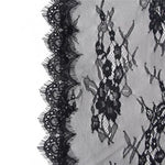 Close-up of black lace fabric with floral pattern and scalloped edge, lingerie material