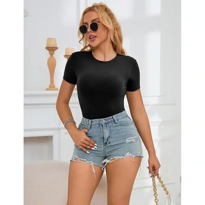 Minimalistisk Kortermet Bodysuit - sort