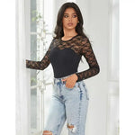 Sexy Langermet Bodysuit med Blonder - sort