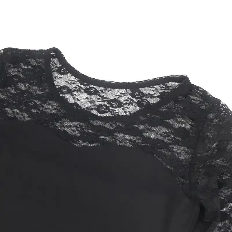 Sexy Langermet Bodysuit med Blonder - sort