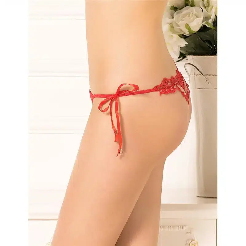 Sexy Blonde & Perlebrodert Truse - rød