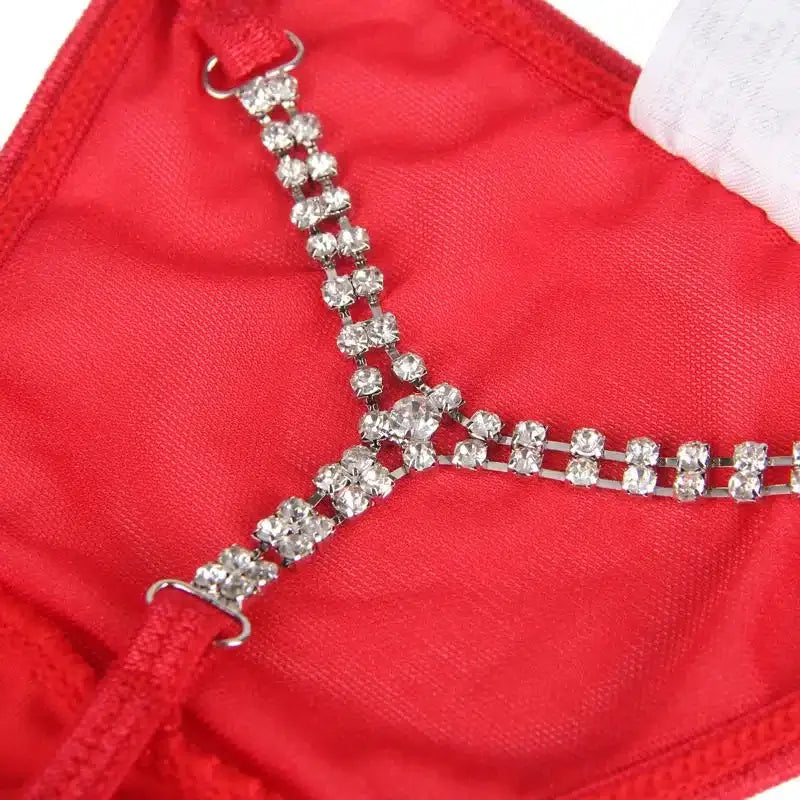 Sexy G-String med Diamantlenke - rød