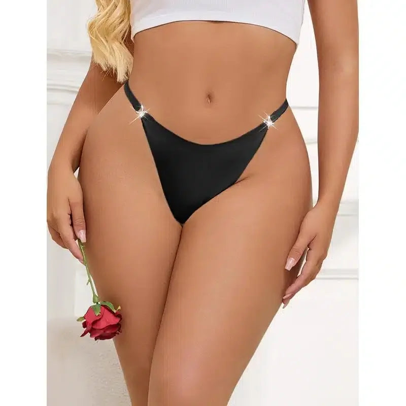 Sexy Bikini Truse med Diamantdetaljer - sort