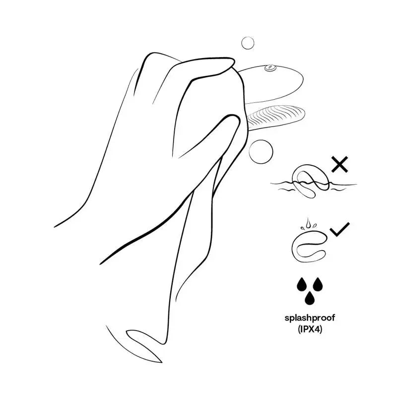 Illustration showing how to clean a splashproof couples vibrator by wiping with a cloth
