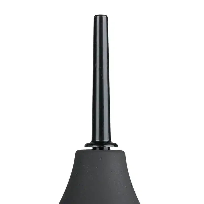 Black intimate hygiene bulb with slender nozzle on white background