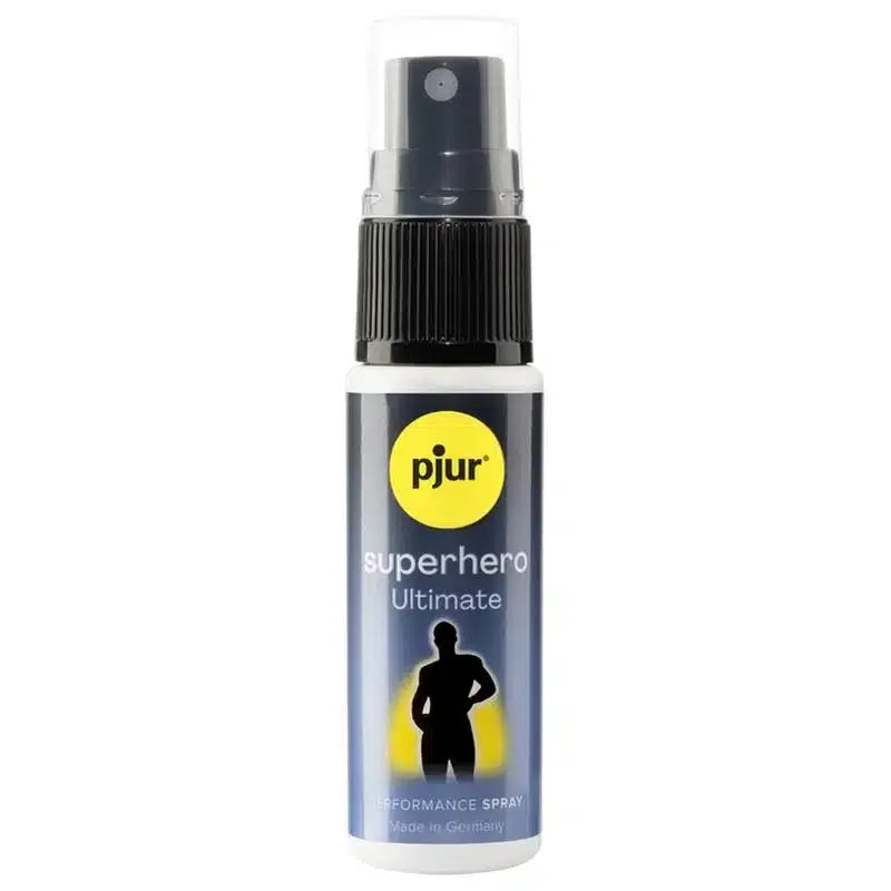 Pjur superhero ultimate performance spray bottle with black cap and product label