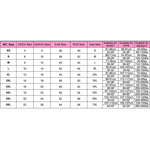 International women's lingerie size chart with waist, hips, and weight measurements.