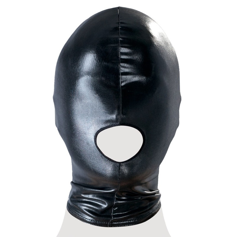 Sort latex hette med munnåpning, erotisk tilbehør til voksne, fetish bdsm maske