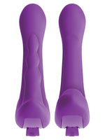 3Some Rock N' Ride vibrator sett forfra og bakfra, viser teksturert overflate med stimuleringsribber og glatt side