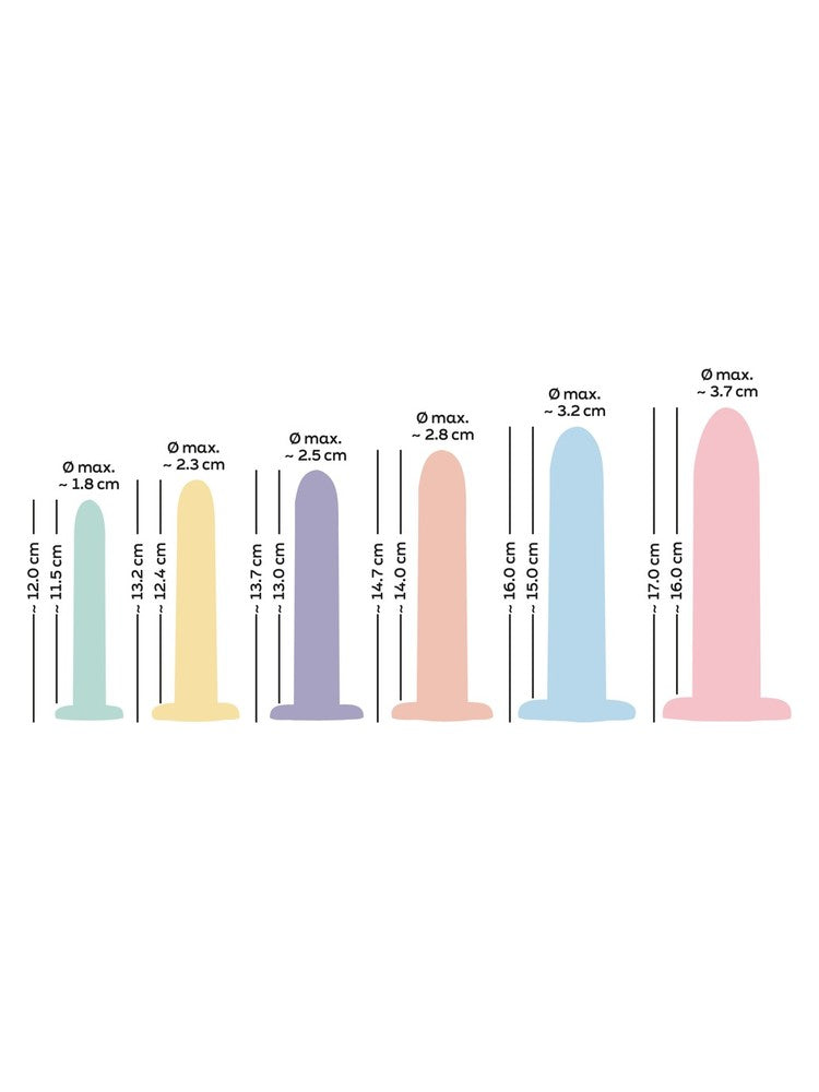 You2Toys Six in a Row – mål på lengde og diameter for hver av de seks dildoene