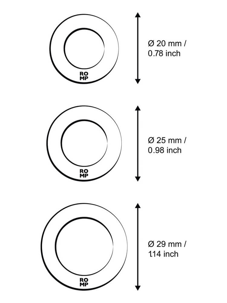 Penisringer i størrelsene 20 mm, 25 mm og 29 mm diameter