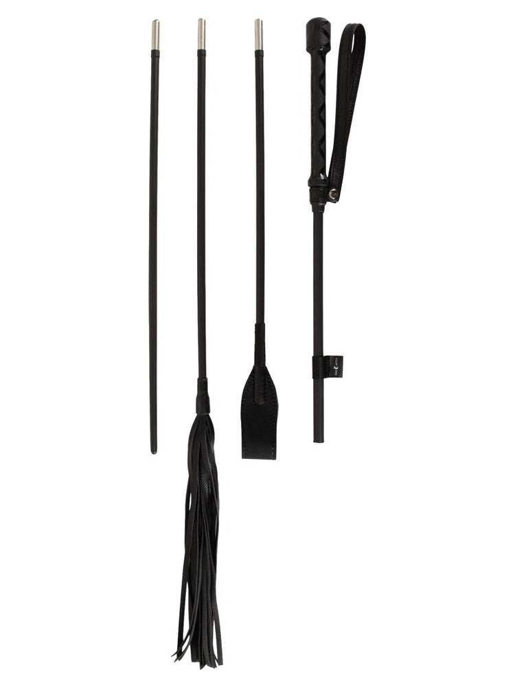 Bad Kitty Crop Set – håndtak og tre tupper: spanskrør, flogger og ridepisk