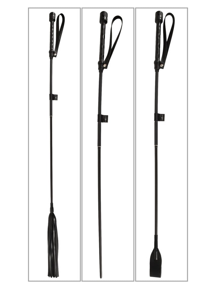 Bad Kitty Crop Set – flogger, spanskrør og ridepisk satt på håndtaket