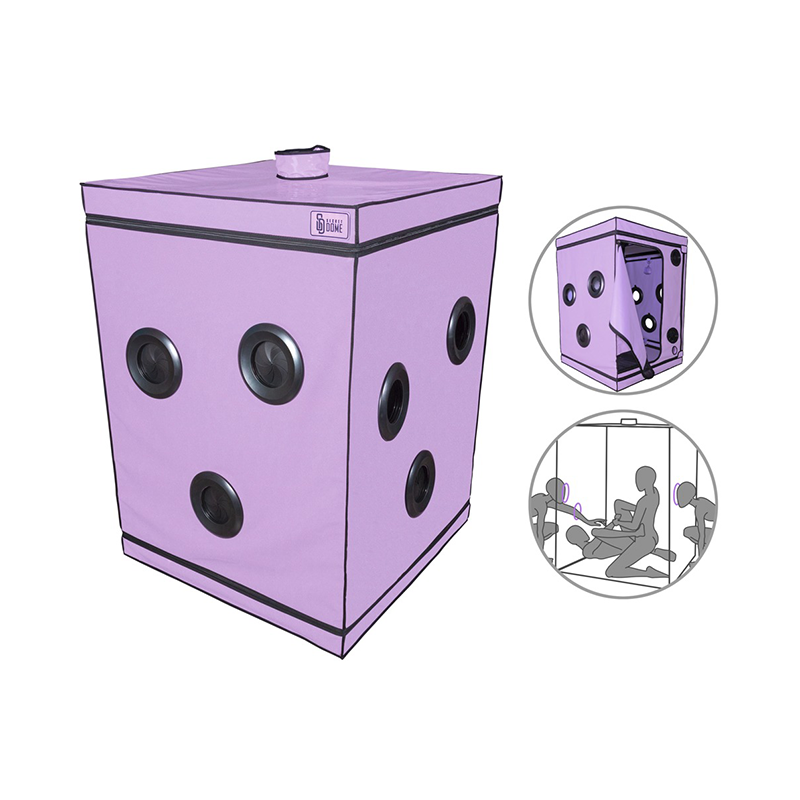 Stor lilla terning med hull og glidelås, utstillingsmodell for voksenlek.