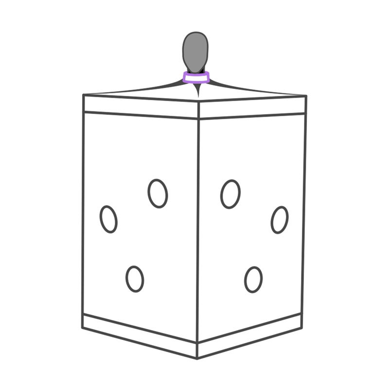 Tegning av en person med hettepose over hodet med luftehull, illustrasjon sikkerhetsprodukt.