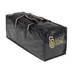 Sort oppbevaringsbag i nylon med glidelås, bærehåndtak og Secret Dome-logo.