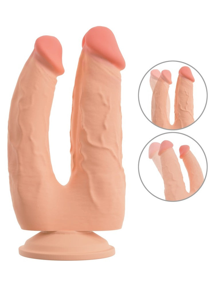 Nature Skin Bendable Double Penetrator – hudfarget dobbeldildo med sugekopp og bevegelig hud