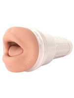 Fleshlight Mia Malkova Headshot sett fra siden – viser realistisk munnåpning og transparent ytre hylse