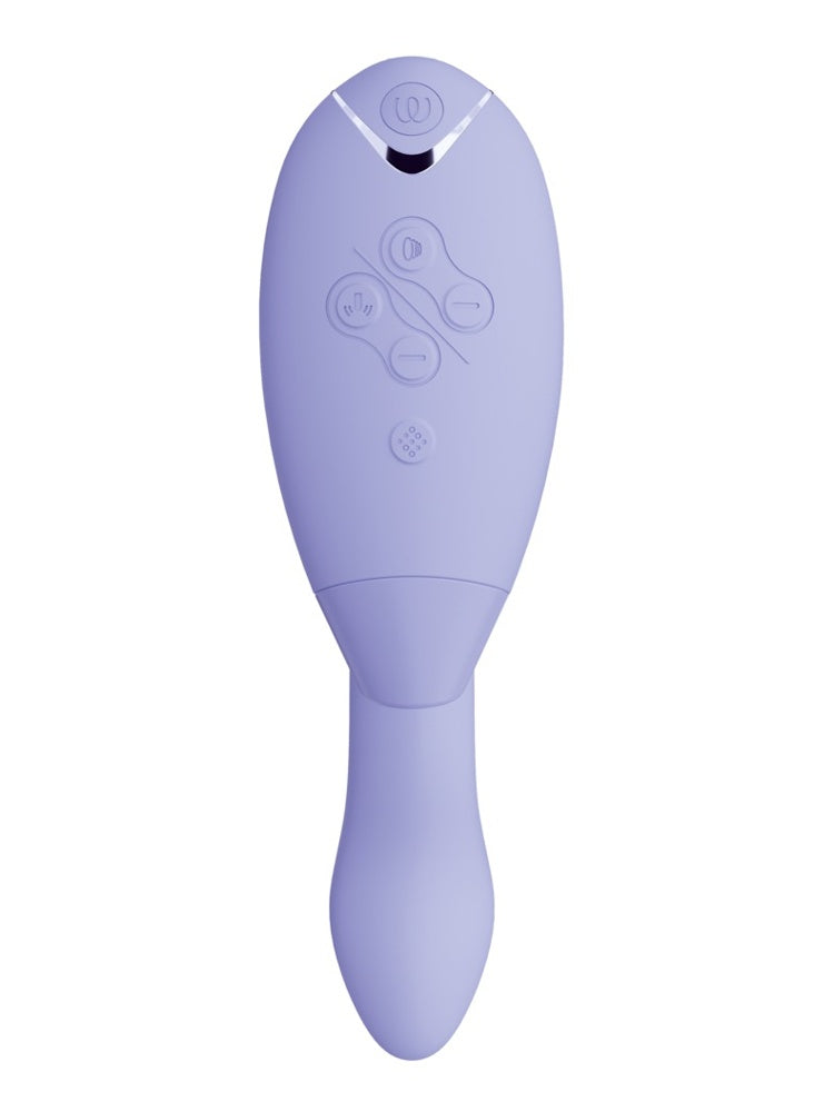 Womanizer Duo 2 lilla sett ovenfra – tydelig kontrollpanel med separate styringer