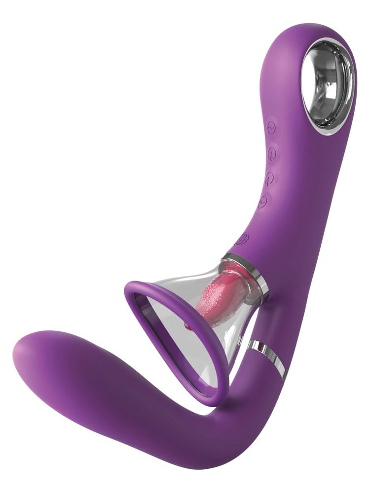 Sidevisning av Fantasy For Her slikkemaskin og G-punktvibrator med fleksibel arm