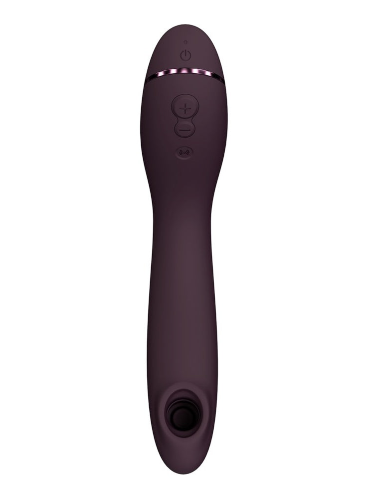 Womanizer OG i aubergine, sett forfra med stimulatoråpning.