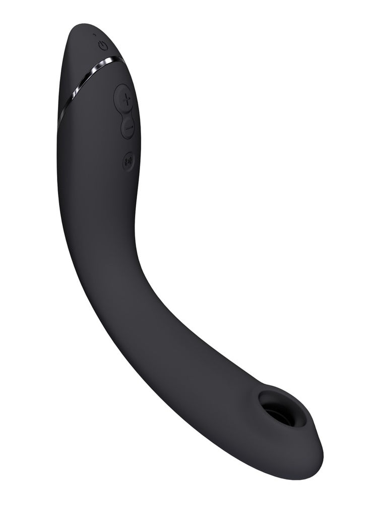 Buet G-punkt vibrator med integrert åpning for målrettet stimulering og dypere kontakt