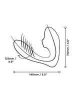 ROMP Reverb – målskisse av G-punktvibratoren: 140 mm lang og 116 mm høy