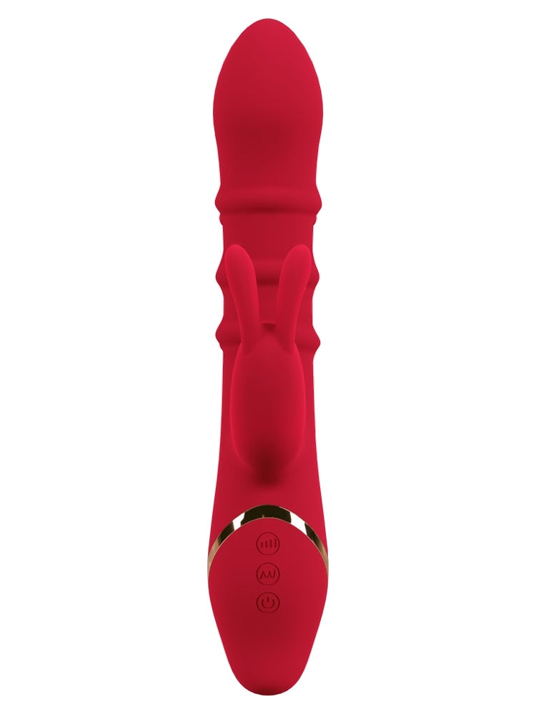 Rabbitvibrator sett bakfra – viser magnetiske ladekontakter i basen.
