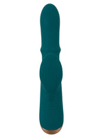 Thumping Rabbitvibrator sett forfra – viser fire kontrollknapper og klitorisarm med riller.