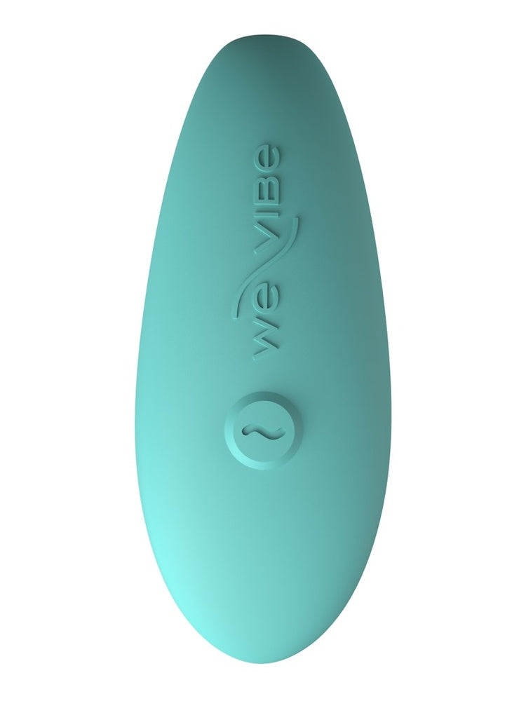 Oversiden av We-Vibe Sync Lite sett ovenfra, med logo i relieff og sirkelformet av/på-knapp.