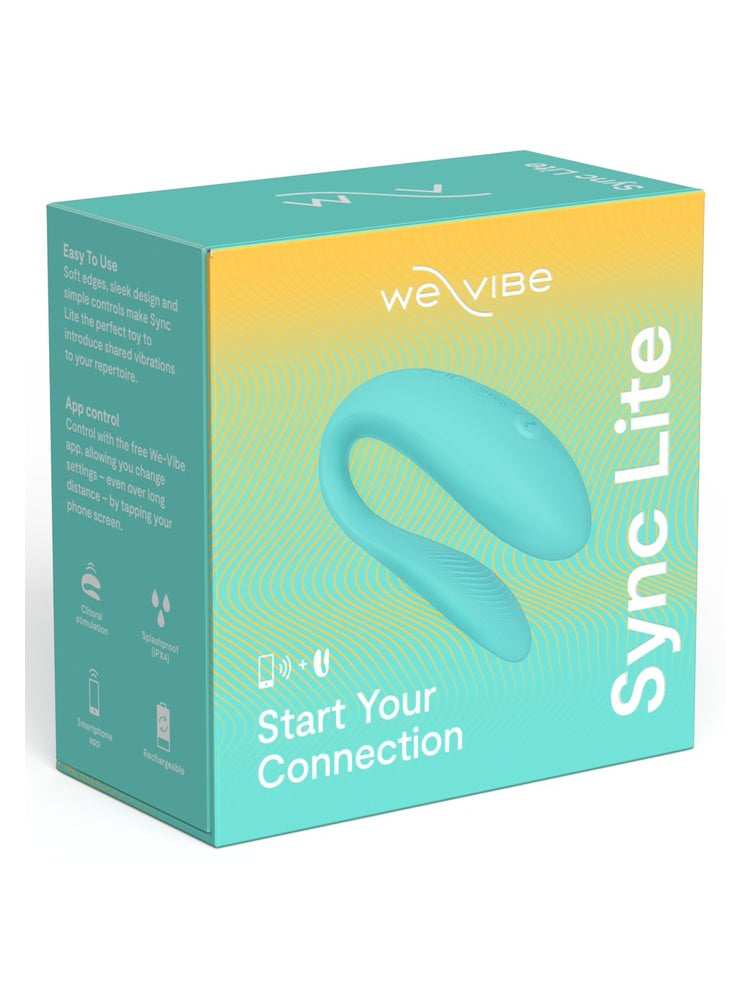Forside av emballasjen med produktbilde, We-Vibe-logo, modellnavn «Sync Lite» og ikoner for funksjoner.