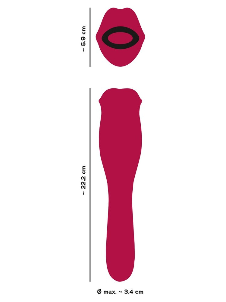 Illustrasjon av størrelse på You2Toys Oral Fun tungevibrator med lengde på ca. 22,2 cm og bredde på ca. 5,9 cm