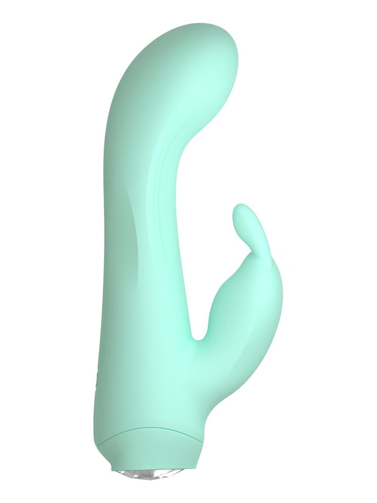 Mintgrønn rabbit vibrator med buet design for samtidig stimulering av G-punkt og klitoris