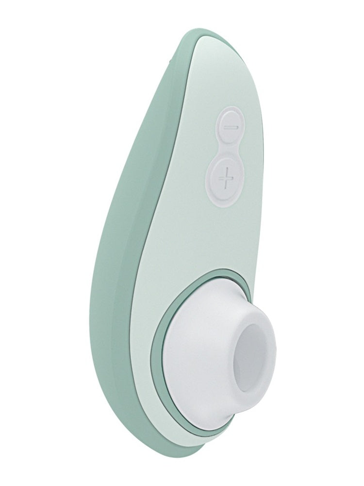 Womanizer Liberty 2 klitorisstimulator i mintgrønn, sett fra siden med knapper og stimulatorhode.