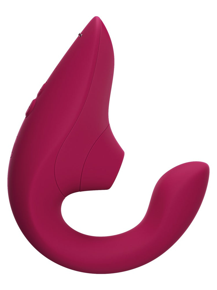 Womanizer Blend vibrator i vibrant pink, sett fra siden med synlige kontrollknapper