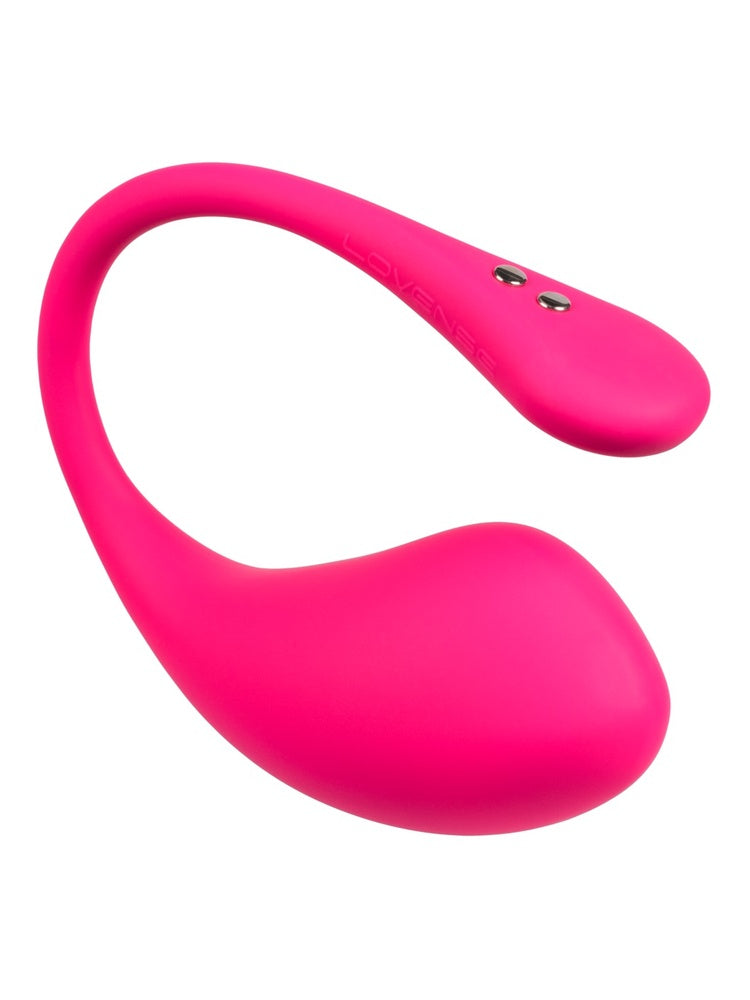 Lovense Lush 3 G-punktvibrator i magenta, sett skrått ovenfra med synlige magnetiske ladekontakter og LOVENSE-logo på kontrollenheten.