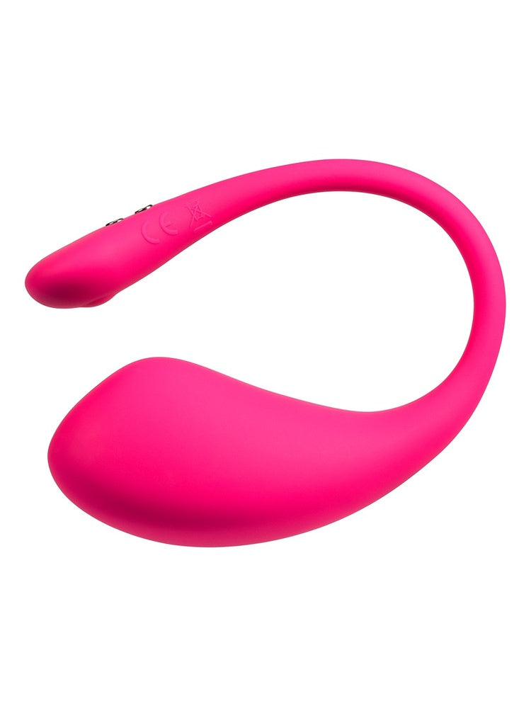 Lovense Lush 3 sett fra baksiden, med CE-merking og resirkuleringssymbol på kontrollenheten.