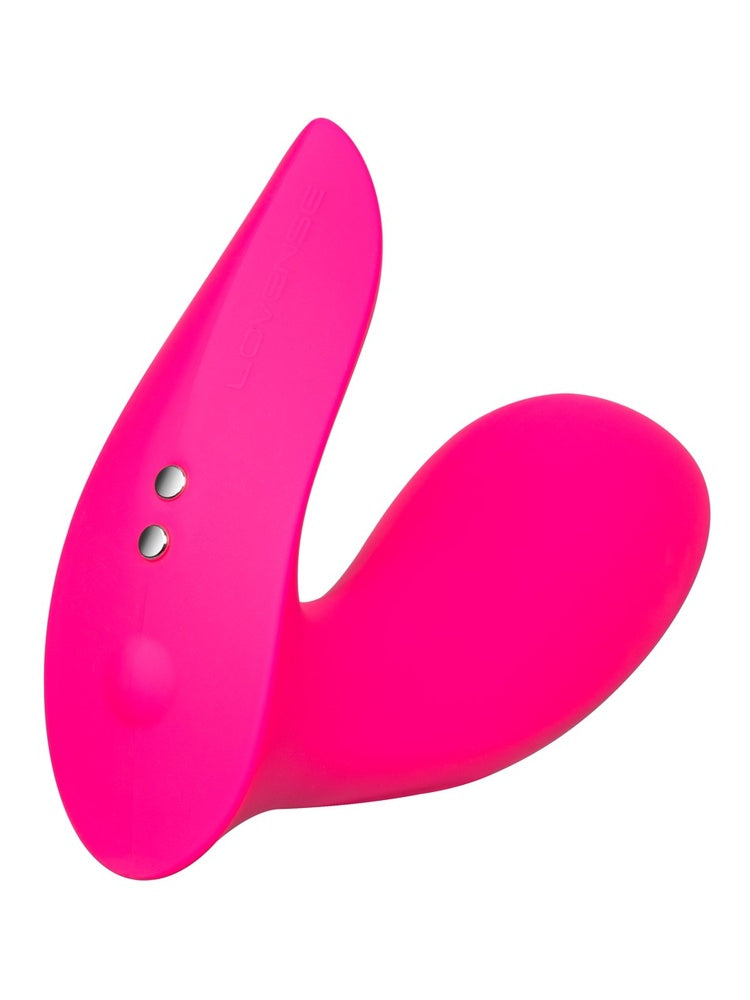 Lovense Flexer sett fra baksiden, med LOVENSE-logo og synlige ladekontakter.