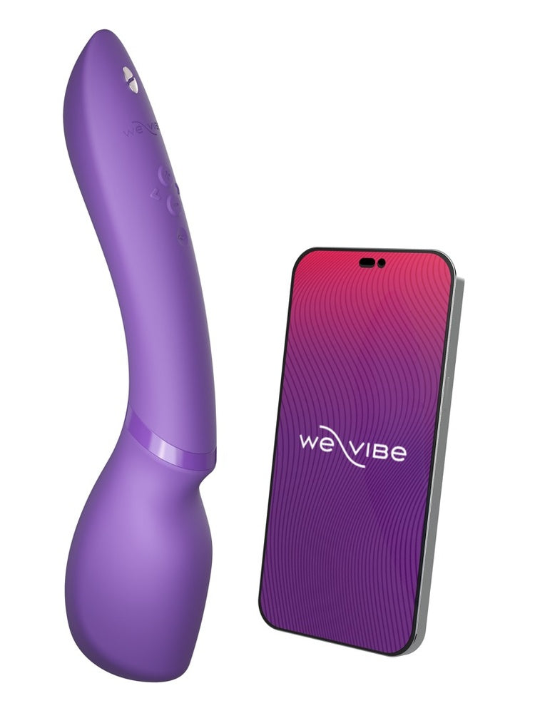 We-Vibe Wand 2 ved siden av smarttelefon – viser appstyring via We-Vibe-appen