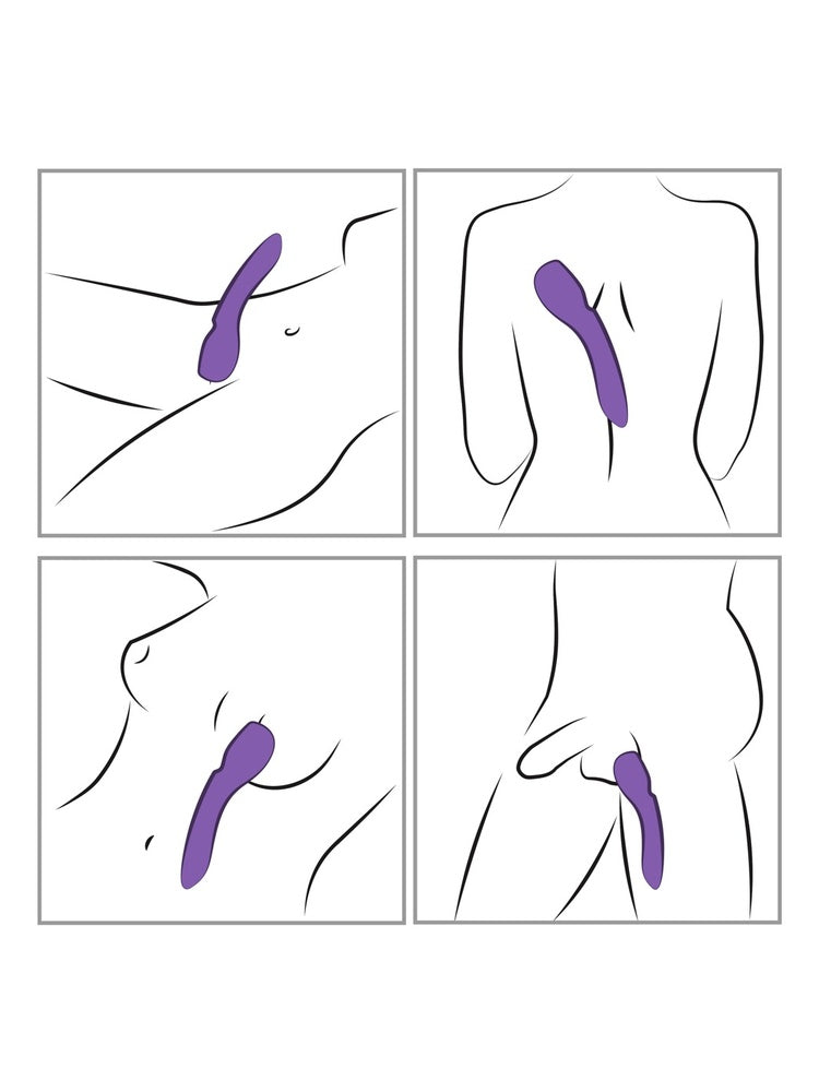 Illustrasjon av bruksområder for We-Vibe Wand 2 – viser massasje og stimulering av ulike kroppsområder