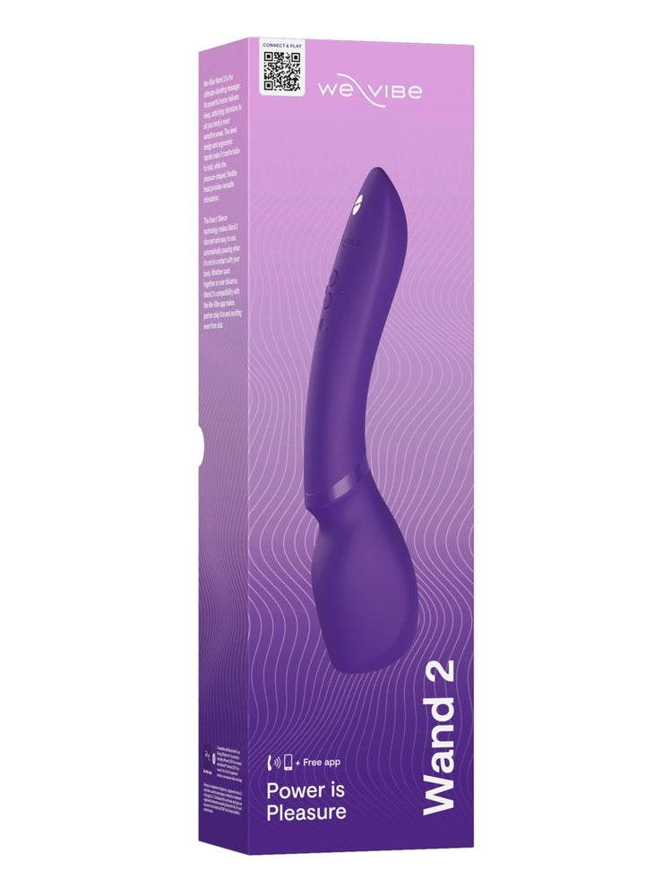 We-Vibe Wand 2 produkteske forfra – lilla emballasje med We-Vibe-logo og “Power is Pleasure”