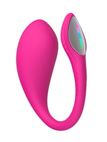 Lovense Lush 4 sett fra siden, med innsettingsdel til venstre og kontrollenhet til høyre, forbundet av en buet arm.