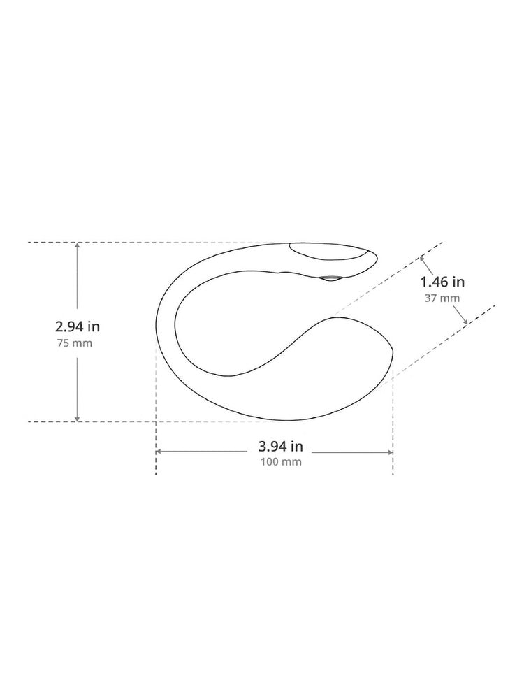 Måldiagram for Lovense Lush 4 med høyde 75 mm, bredde 100 mm og kontrollenhetens bredde 37 mm.