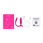 Rosa Lovense analvibrator sett med lader, brukerveiledning og eske på hvit bakgrunn