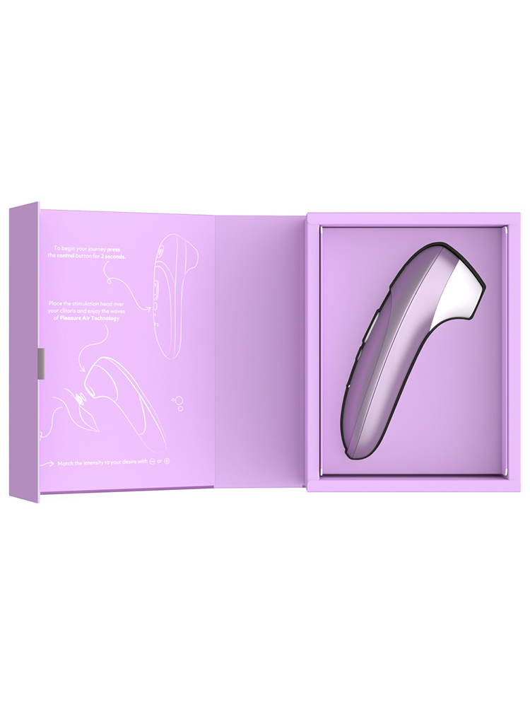 Lilla lufttrykk vibrator i elegant eske med instruksjoner, sexleketøy for kvinner.