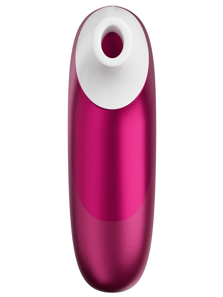 Rosa klitorisvibrator med hvit tupp, diskret design og ergonomisk form