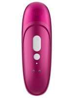 Rosa massasjeapparat med hvite knapper og glatt overflate, ergonomisk design