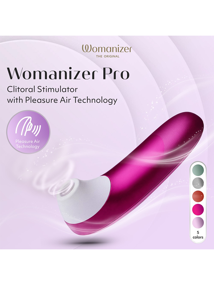 Womanizer Pro klitorisstimulator med Pleasure Air Technology, rosa design, fem fargevalg