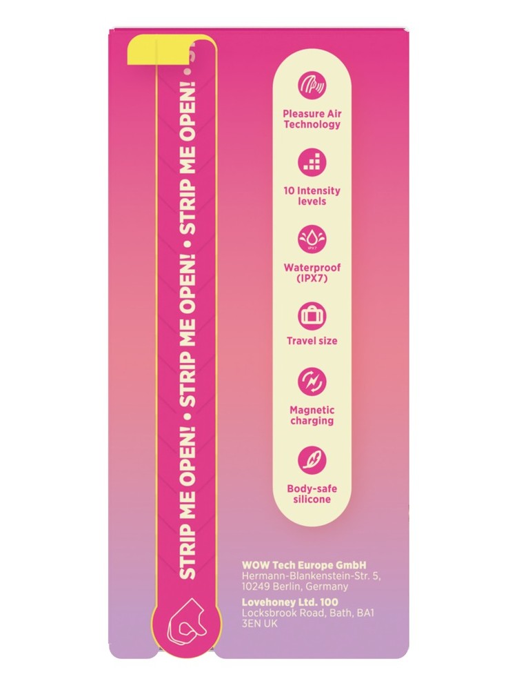 ROMP Lemon Crush – siden av esken med Pleasure Air, 10 intensiteter og IPX7